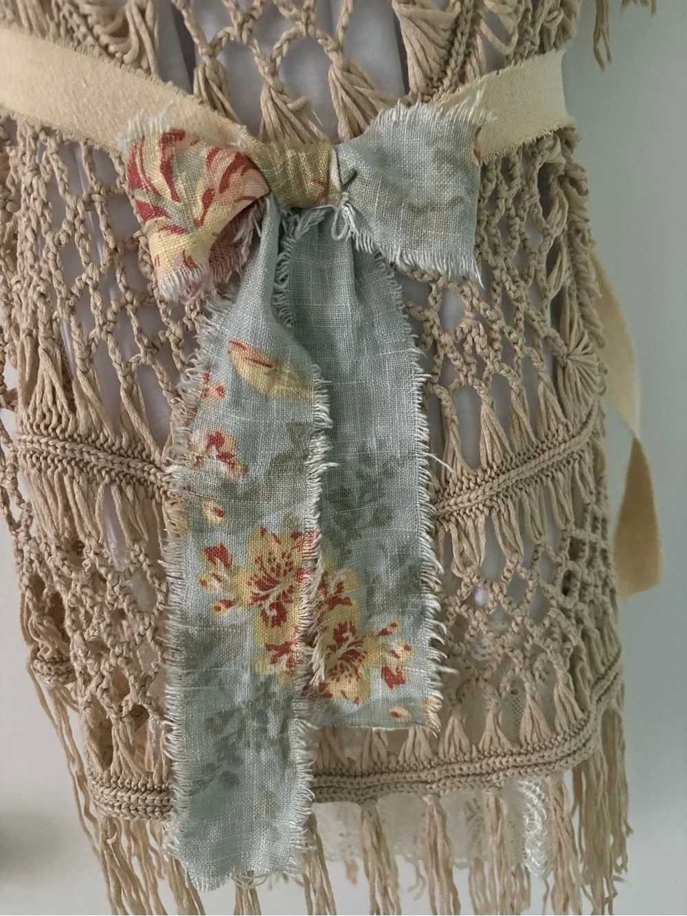 Upcycled Island  Floral Bow Scarf with Cream Tie Avant-garde Jabot